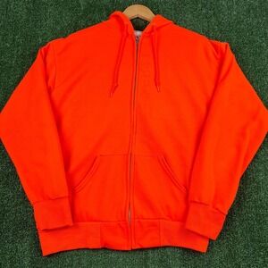 VTG Bassett-Walker Zip Hoodie Mens XL Blaze Orange USA Thermal Lined Hunting 80s
